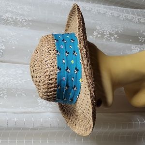 Vintage Goofy’s Hat Co. Mickey Mouse Straw Hat W/ Blue Micky Print Band